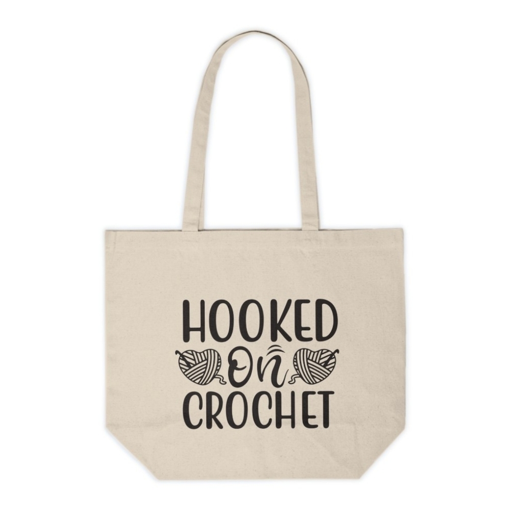 Hooked on Crochet Canvas Tote Bag | Yarn Lover Gift | Craft Project Bag